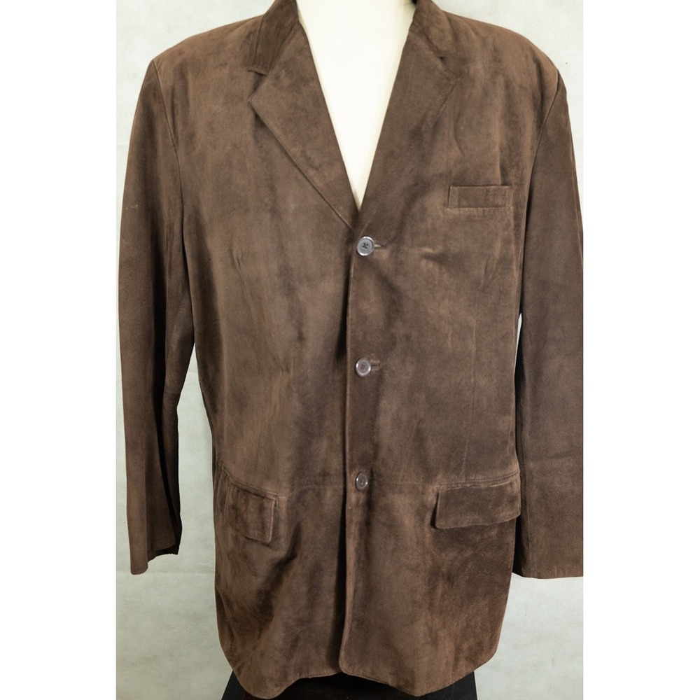 City Jones New York Mens Brown Suede Leather Blazer Jacket Size 48L 3 Button